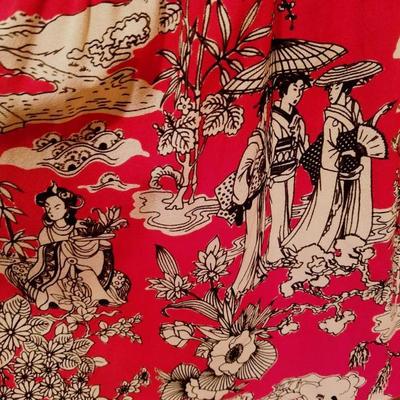 Vtg Asian Inspired Silk Crepe skirt Jacket & scarf printed Ensemble 