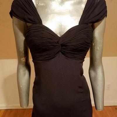 MILA SCHON Couture black silk cocktail dress extensiv back bow detail