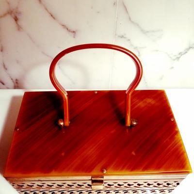 BAKELITE 1930's vintage purse gold metal filigree