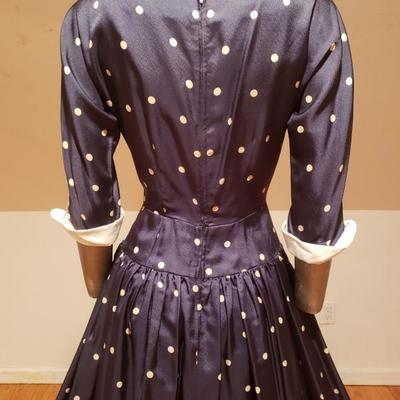  R&K Original Circa 1950's Lucy sweep navy/white polka dot dress button details