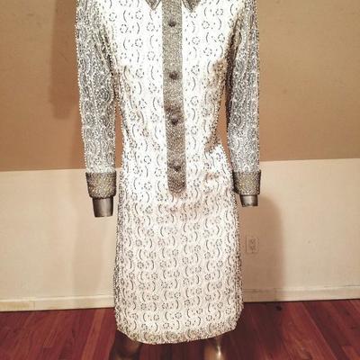 Vtg 1960 Heavily beaded Sheath dress Charles & Co Hong Kong