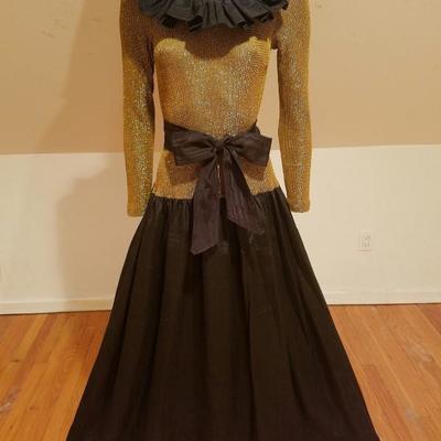 Vtg Bill Blass Couture gold lame' shantung Maxi Formal gown