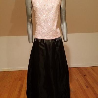  Vtg Ensemble fully embellished Hong Kong pink top & Taffeta bubble maxi skirt