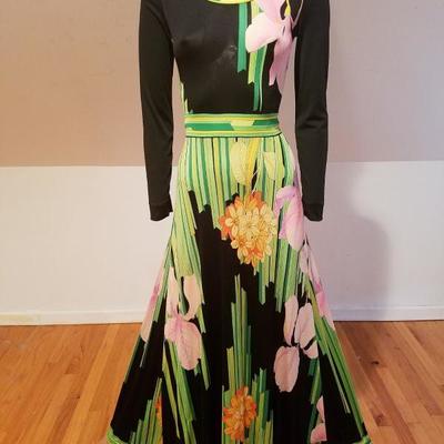 LEONARD PARIS SIGNED silk Jersey Mikado floral maxi dress