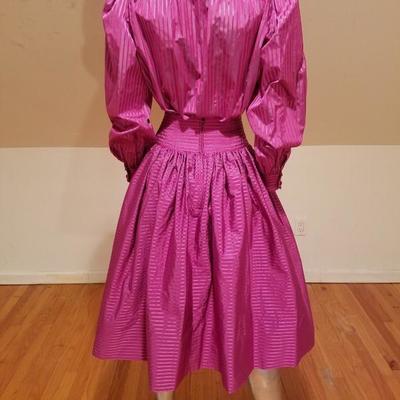 Vtg 1970's Adele Simpson peasant style skirt/top ensemble Magenta silk