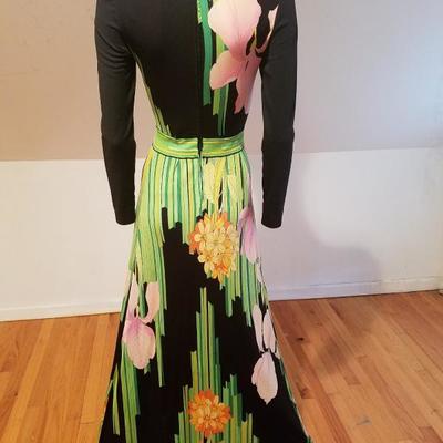 LEONARD PARIS SIGNED silk Jersey Mikado floral maxi dress