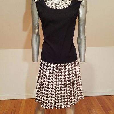 Vtg 1950 Scooter two tone dress pleated skirt jersey