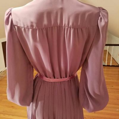 Vtg NOEL SOPHISTICATES New York Violet chiffon pleated dress w/ribbons