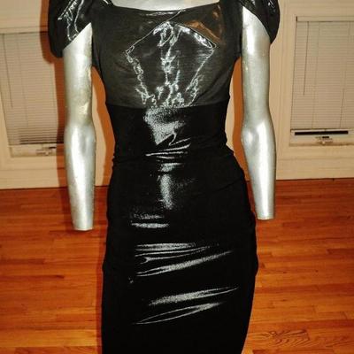 Nicole Miller Metallic Ruched liquid body con dress