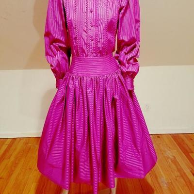 Vtg 1970's Adele Simpson peasant style skirt/top ensemble Magenta silk