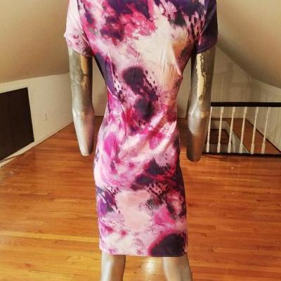 Samuel Dong purple tie dye body con metallic zipper dress