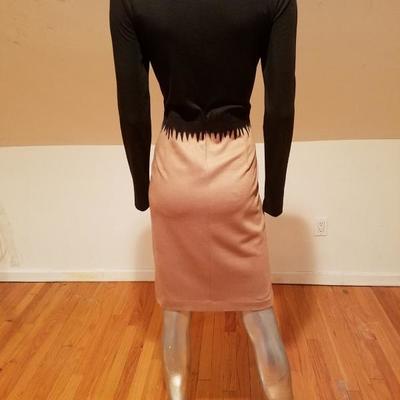 Vtg Escada Couture wool blend beige black  draped dress Euro-38 