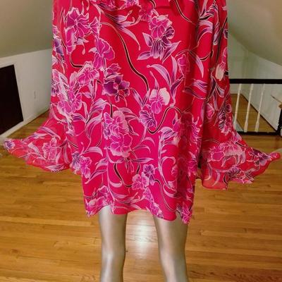 Silk chiffon ruffle large size top with beads and sequins Fuschia/ lavender