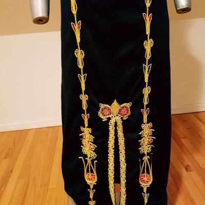 Vintage Moroccan golden Hand embroidered maxi Kaftan festive dress