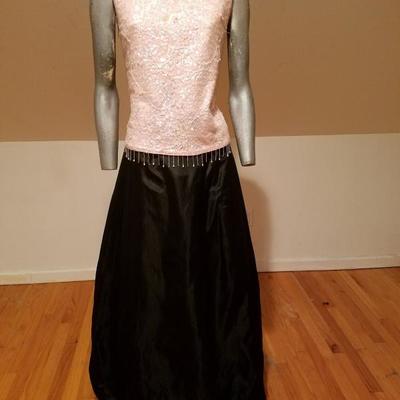  Vtg Ensemble fully embellished Hong Kong pink top & Taffeta bubble maxi skirt