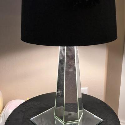 Contemporary end table with contemporary mirrored lamp