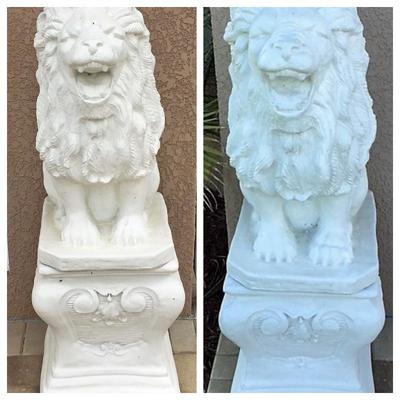 Stone Lions X 2 on Pedestals