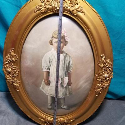 Antique Oval Framed Picture Small Girl Lot #13-013