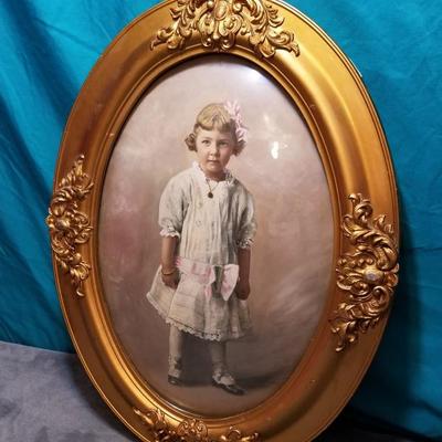 Antique Oval Framed Picture Small Girl Lot #13-013