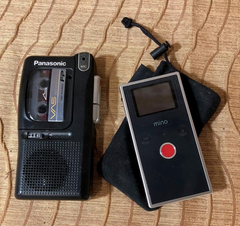 vintage MINO FLIP VIDEO CAMERA & PANASONIC MINI CASSETTE RECORDER