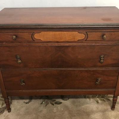 vintage WALNUT WATERFALL DRESSER w/ MIRROR 1930s 