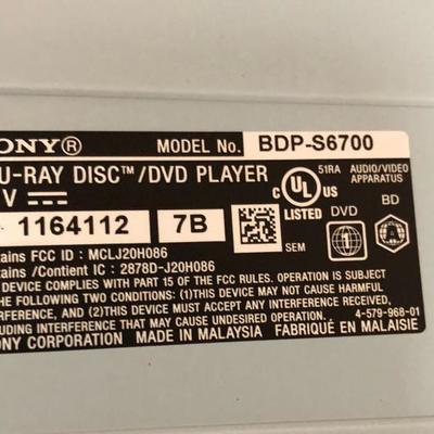 SONY BLU-RAY DISC/DVD PLAYER MODEL BDP-S6700