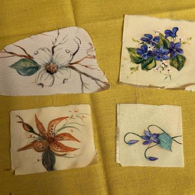 vintage HAND PAINTED FABRIC PIECES