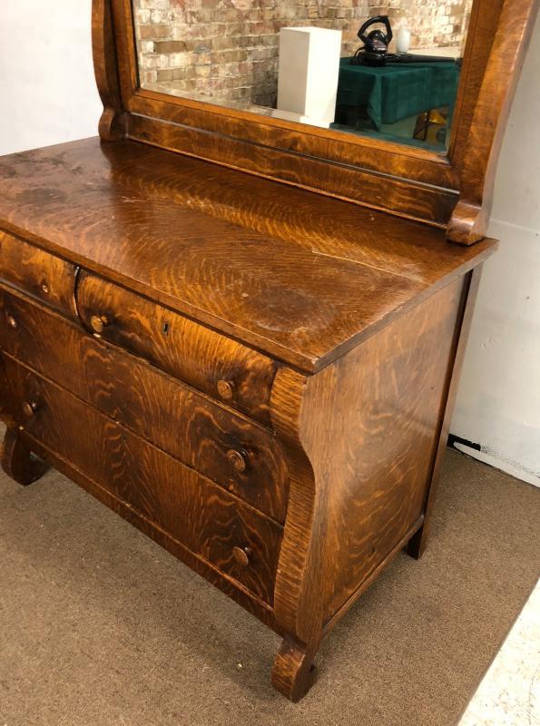 Antique Luce Furniture Oak Empire Style Dresser W Mirror As Is