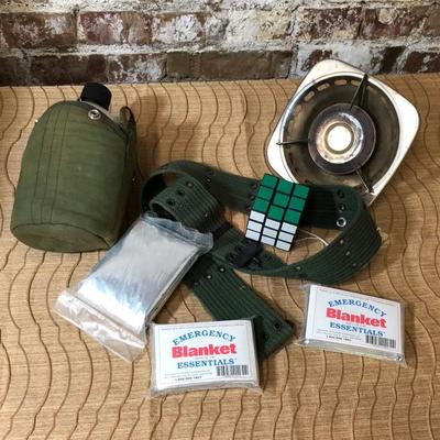 SURVIVAL LOT CANTEEN SPACE BLANKETS COLEMAN STOVE