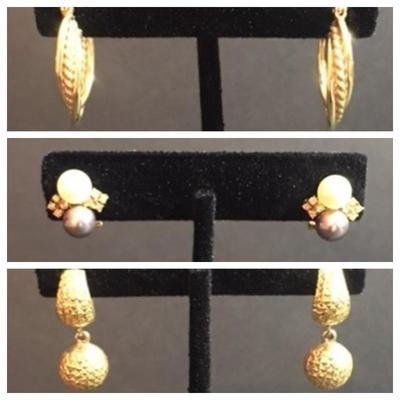 Three Pair of 14K Gold Earrings with Accents (10.42 total gram weight)