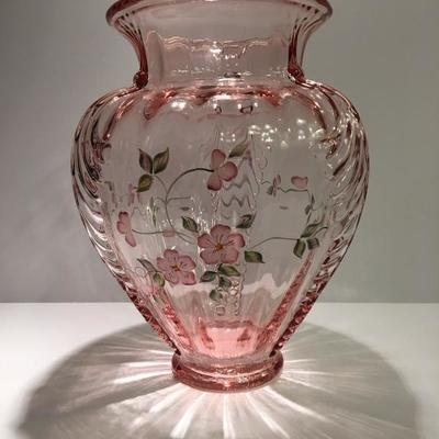 Fenton pink glass signed by artist J. Cunningham