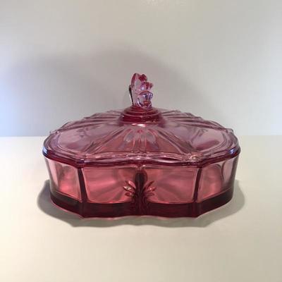 Vintage Dusty Rose Pink depression glass candy dish