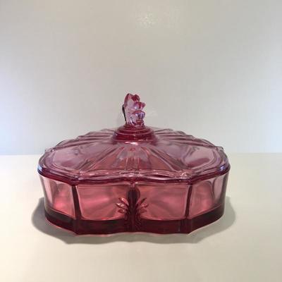 Vintage Dusty Rose Pink depression glass candy dish