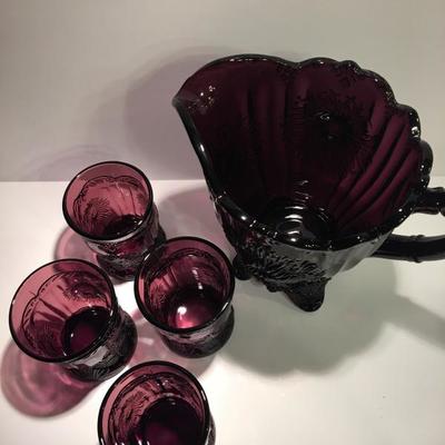 Vintage Depression Purple Glass â€œPitcher and 4 glassesâ€