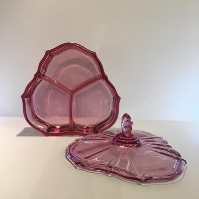 Vintage Dusty Rose Pink depression glass candy dish