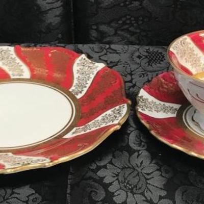 Schumann Bavaria red flora cup, saucer & plate