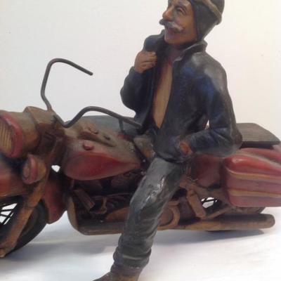 Antique Man Motorcyclist Figurine