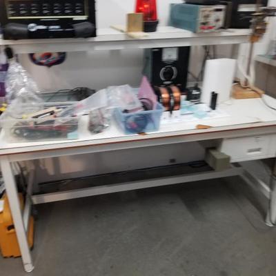 White 1 Drawer Double Shelf Work Bench Table #2