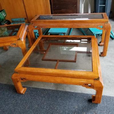 3pc Asian Style Solid Wood Coffee Table, End Table, Sofa Table 