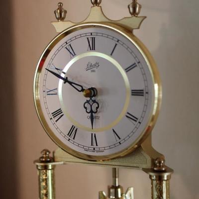 Lot 39: Mantel Lot - Framed Print, Clock and Brass Candle Sticks