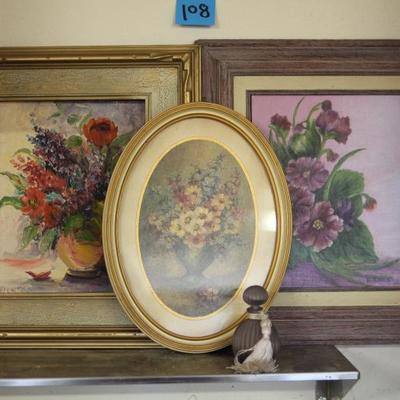 Lot 108: Vintage Oil Paintings, Oval Print, Perfume Bottle