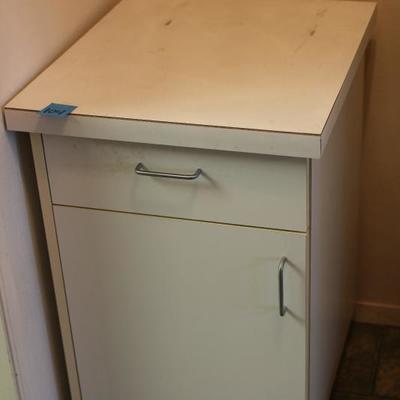 Lot 104: White Storage Cabinet w/ Drawer