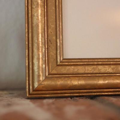 Lot 39: Mantel Lot - Framed Print, Clock and Brass Candle Sticks