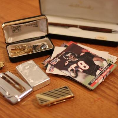 Lot 155: Misc Men's Lot - Lighters, Money Clip, Tie Clip, Military Pins