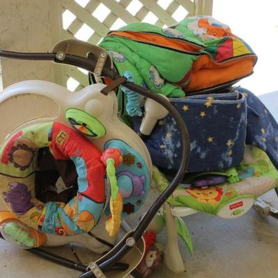 Lot 137: Baby Rocker, Jumper, Sleeping Bag, Crib Boarder