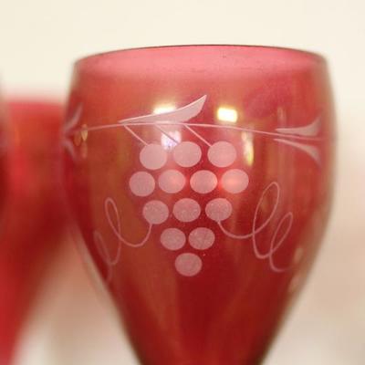 Lot 110: Red Etched Wine Glasses and More