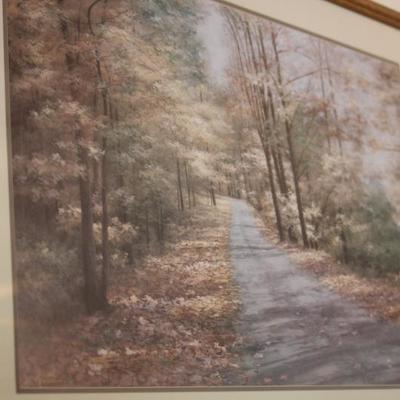 Lot 39: Mantel Lot - Framed Print, Clock and Brass Candle Sticks
