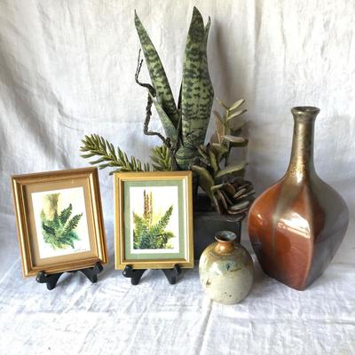 Lot 124 - Faux Succulents, Pottery and Prints