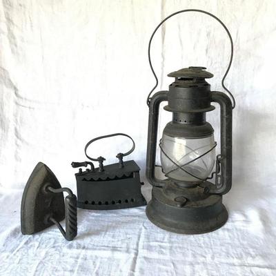 Lot 125 - Antique Lantern and Irons