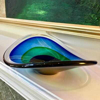 Blue Green Glass Art Bowl